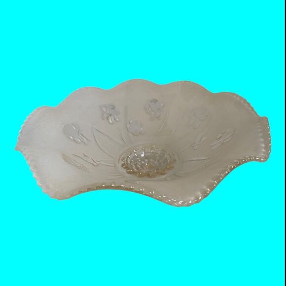 Jeanette Glass Ceiling Light Fixture IRIS HERRINGBONE Frosted Ruffled Shade 12” - Picture 12 of 13